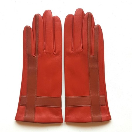 Gants Cuir d'Agneau Chilly Cognac Géométria Doublés soie.
