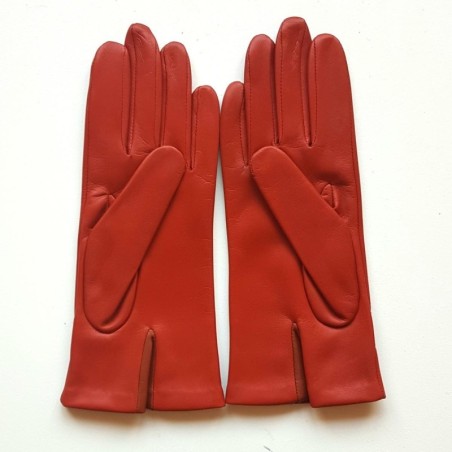 Gants Cuir d'Agneau Chilly Cognac Géométria Doublés soie.