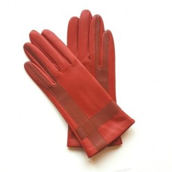 Gants Cuir d'Agneau Chilly Cognac Géométria Doublés soie.