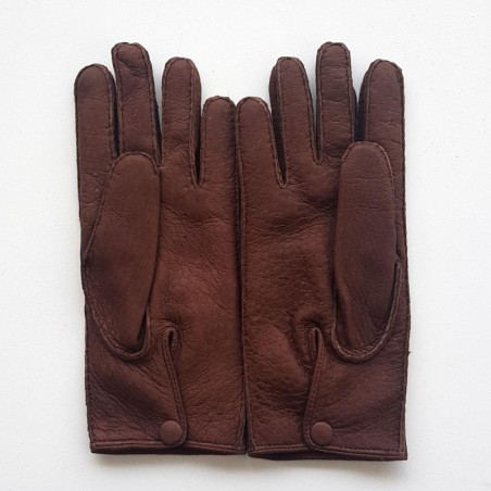 Gants en Cuir de Pécari Vison Paul Doublure Alpaga.
