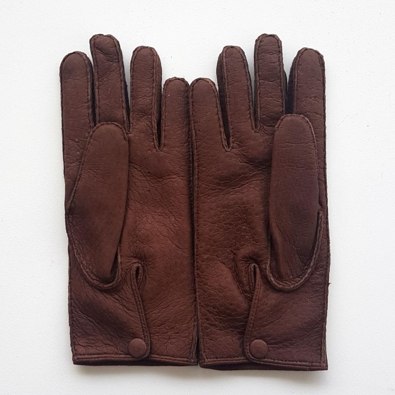 Gants en Cuir de Pécari Vison Paul Doublure Alpaga.