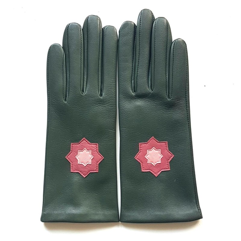 Gants en Cuir d'Agneau Feuille Rose Antique Rose Izar Doublés Soie.