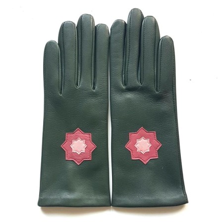 Gants en Cuir d'Agneau Feuille Rose Antique Rose Izar Doublés Soie.