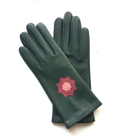 Gants en Cuir d'Agneau Feuille Rose Antique Rose Izar Doublés Soie.