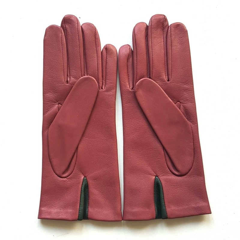 Gants en Cuir d'Agneau Rose Antique Feuille Stea Doublés Soie.