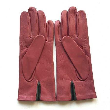 Gants en Cuir d'Agneau Rose Antique Feuille Stea Doublés Soie.