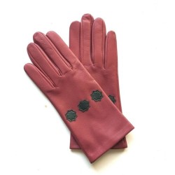 Gants en Cuir d'Agneau Rose Antique Feuille Stea Doublés Soie.