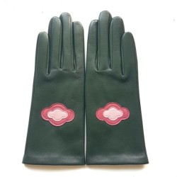 Gants en Cuir d'Agneau Feuile Rose Antique Rose Cloud Doublés Soie.