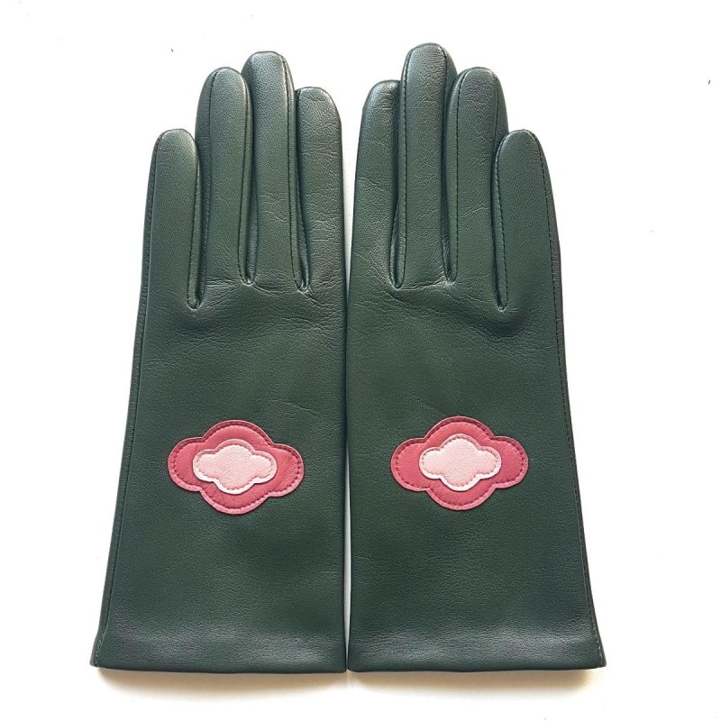 Gants en Cuir d'Agneau Feuile Rose Antique Rose Cloud Doublés Soie.