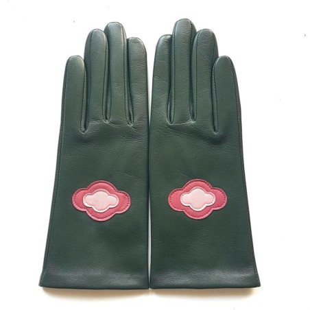 Gants en Cuir d'Agneau Feuile Rose Antique Rose Cloud Doublés Soie.