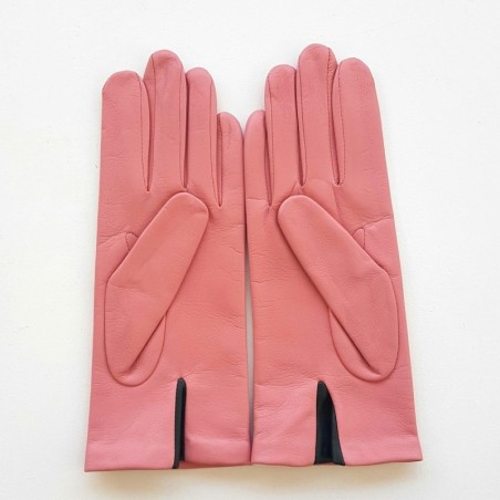 Gants en Cuir d'Agneau Rose Feuile Arabesque Doublés Soie.