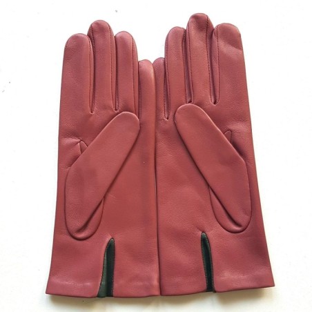 Gants en Cuir d'Agneau Rose Antique Feuille Nuages Doublés Soie.