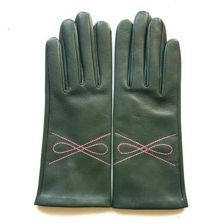 Gants en Cuir d'Agneau Feuille Rose Ornement Doublés Soie.