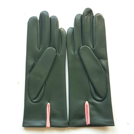 Gants en Cuir d'Agneau Feuille Rose Ornement Doublés Soie.