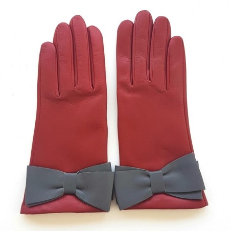 Gants en Cuir d'Agneau Rouges Gris Sayoko Doublés Soie.