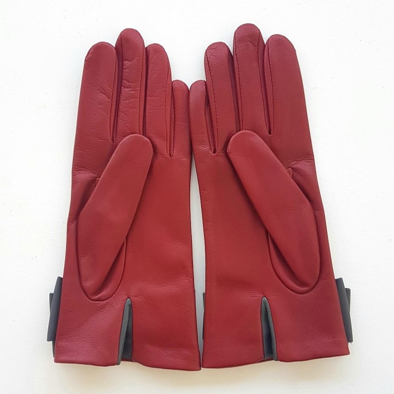Gants en Cuir d'Agneau Rouges Gris Sayoko Doublés Soie.