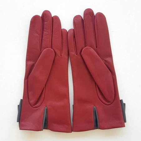 Gants en Cuir d'Agneau Rouges Gris Sayoko Doublés Soie.