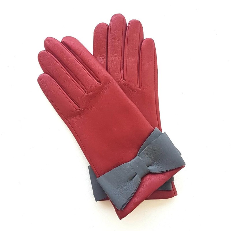 Gants en Cuir d'Agneau Rouges Gris Sayoko Doublés Soie.