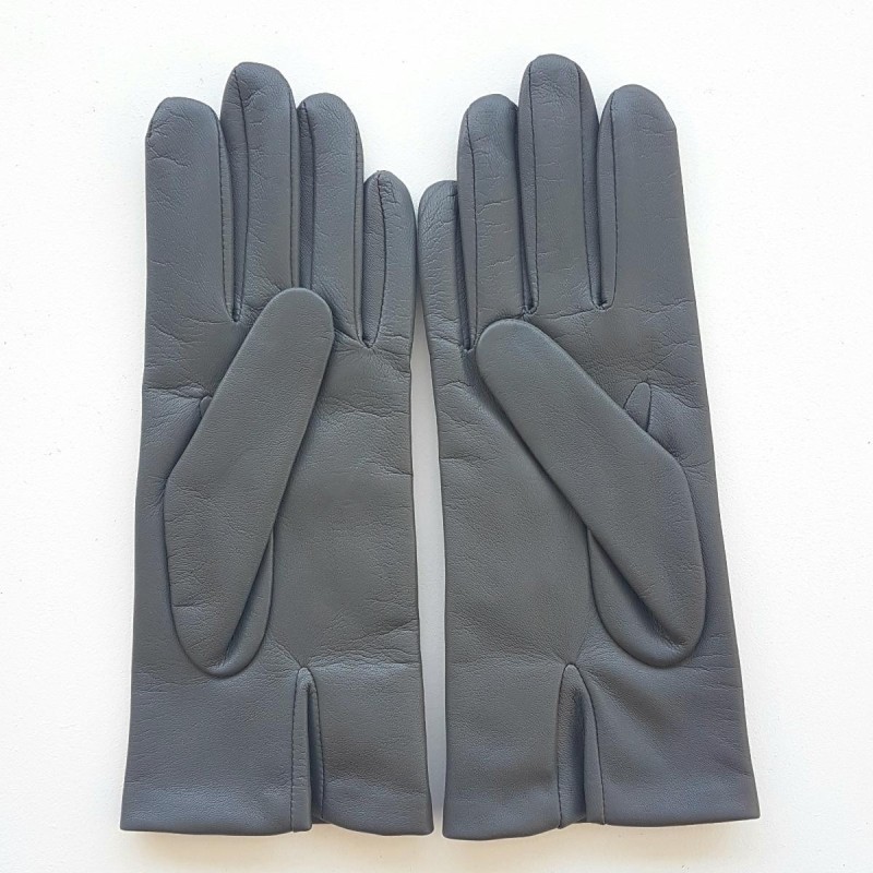 Gants en Cuir d'Agneau Gris Rouges Edelweiss Doublés Soie.