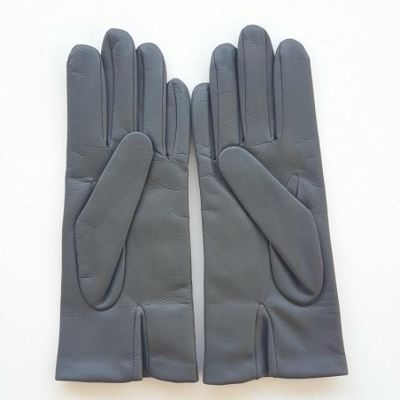 Gants en Cuir d'Agneau Gris Rouges Edelweiss Doublés Soie.
