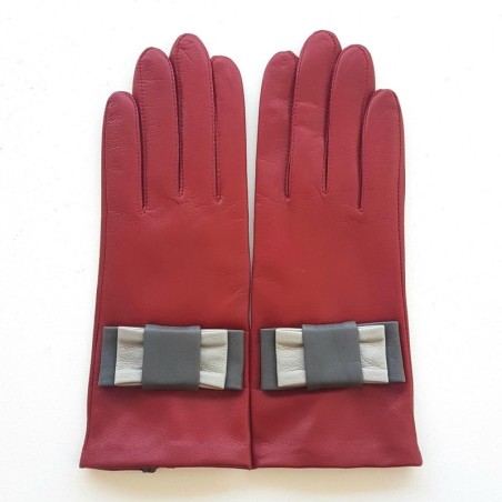 Gants en Cuir d'Agneau Rouges Gris Nellie Doublés Soie.
