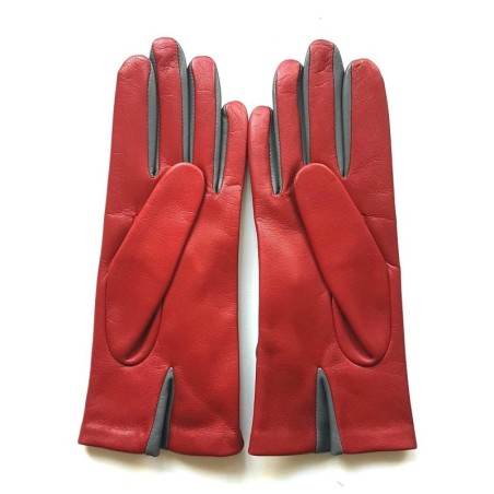Gants en Cuir d'Agneau Rouges Gris Nellie Doublés Soie.