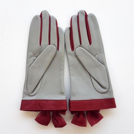 Gants en Cuir d'Agneau Gris Rouge Candie Doublés Soie.