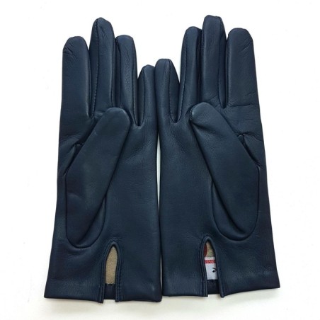 Gants en Cuir d'Agneau Bleu Marine Capucine Doublés Cachemire.