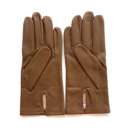 Gants en Cuir d'Agneau Biscuit Henri Doublure Soie.
