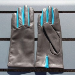 Gants en Cuir d'Agneau Gris Paon Colombe Doublés soie