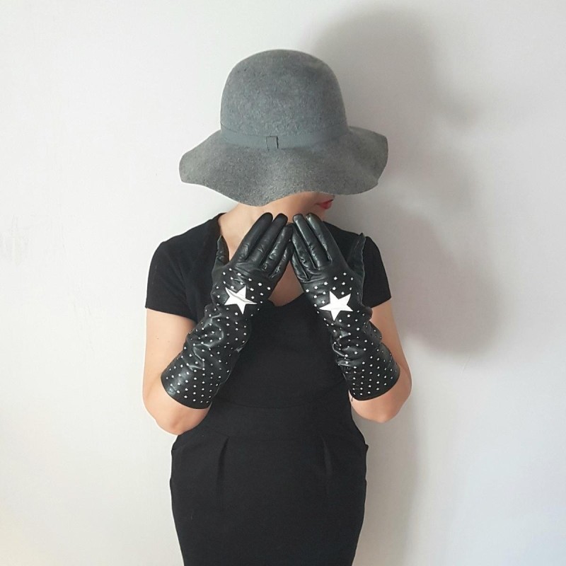 Gants en Cuir d'Agneau Noirs et Blancs Diana Doublés Soie.