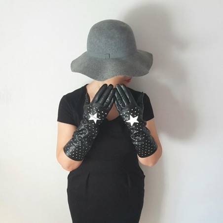 Gants en Cuir d'Agneau Noirs et Blancs Diana Doublés Soie.