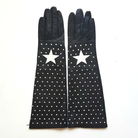 Gants en Cuir d'Agneau Noirs et Blancs Diana Doublés Soie.