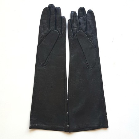 Gants en Cuir d'Agneau Noirs et Blancs Diana Doublés Soie.