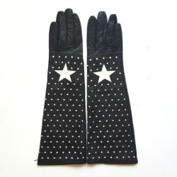 Gants en Cuir d'Agneau Noirs et Blancs Diana Doublés Soie.