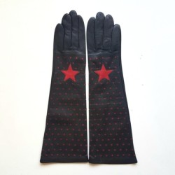 Gants en Cuir d'Agneau Noirs et Rouges Diana Doublés Soie.