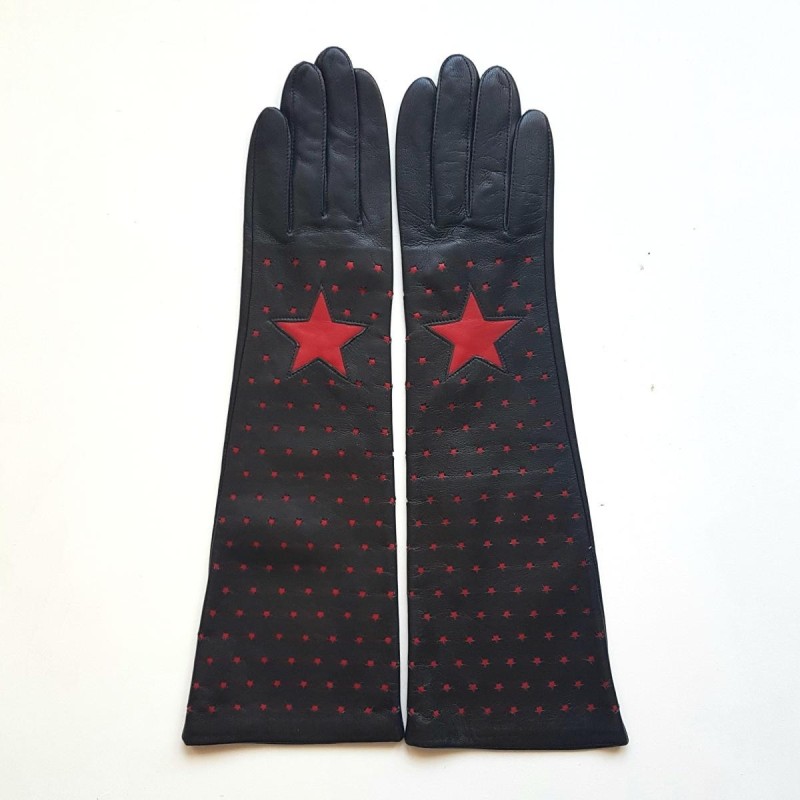 Gants en Cuir d'Agneau Noirs et Rouges Diana Doublés Soie.