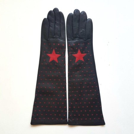 Gants en Cuir d'Agneau Noirs et Rouges Diana Doublés Soie.