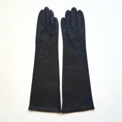 Gants en Cuir d'Agneau Noirs et Rouges Diana Doublés Soie.