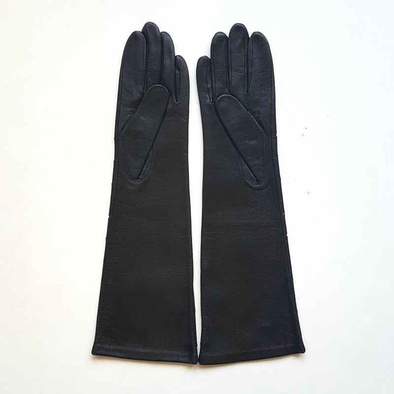 Gants en Cuir d'Agneau Noirs et Rouges Diana Doublés Soie.