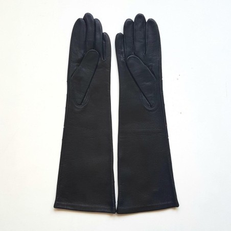 Gants en Cuir d'Agneau Noirs et Rouges Diana Doublés Soie.