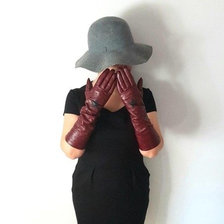 Gants en Cuir d'Agneau Rouges et Noirs Diana Doublés Soie.