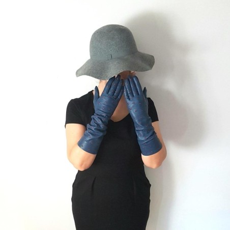 Gants en Cuir d'Agneau Bleus Orange Pallini Doublés Soie.