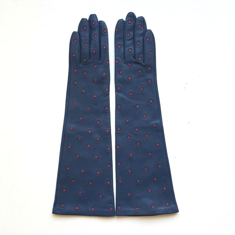 Gants en Cuir d'Agneau Bleus Orange Pallini Doublés Soie.