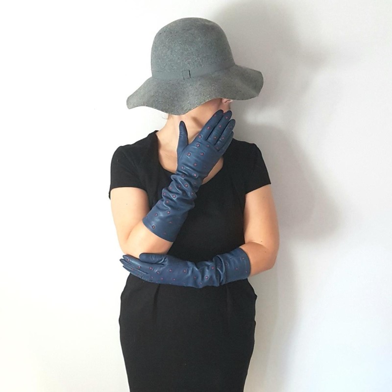 Gants en Cuir d'Agneau Bleus Orange Pallini Doublés Soie.