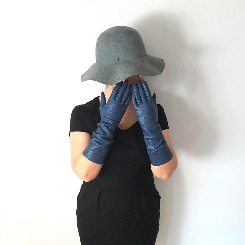 Gants en Cuir d'Agneau Bleus Orange Pallini Doublés Soie.