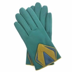 Gants en Cuir d'Agneau Vert Natier Luciole Origami Doublés Soie.