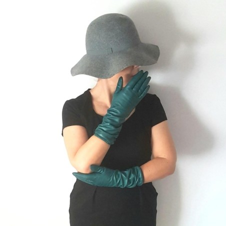 Gants en Cuir d'Agneau Verts Doublés Cachemire.
