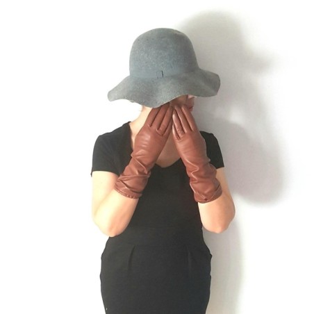 Gants en Cuir d'Agneau Cognac Mima Doublés Soie.