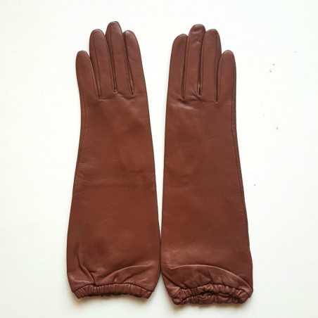 Gants en Cuir d'Agneau Cognac Mima Doublés Soie.